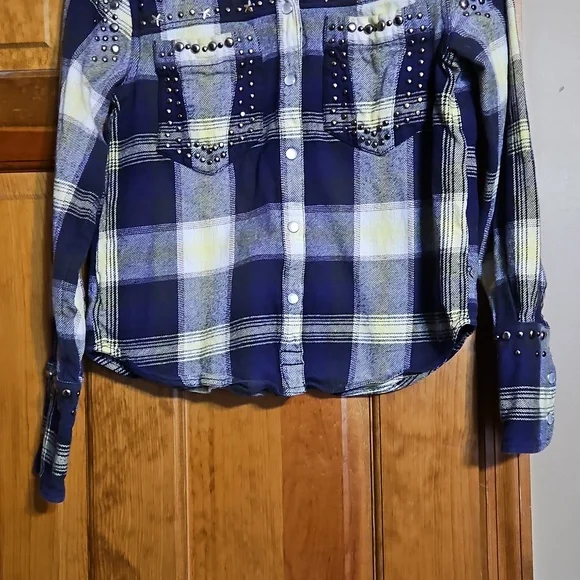 Free People Marfa Plaid Studded Button-Up Flannel Shirt - Picture 5 of 12